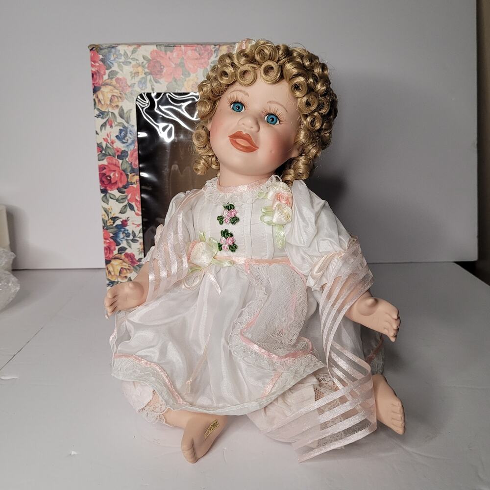 Porcelain Doll in Box Blonde Hair Blue Eyes